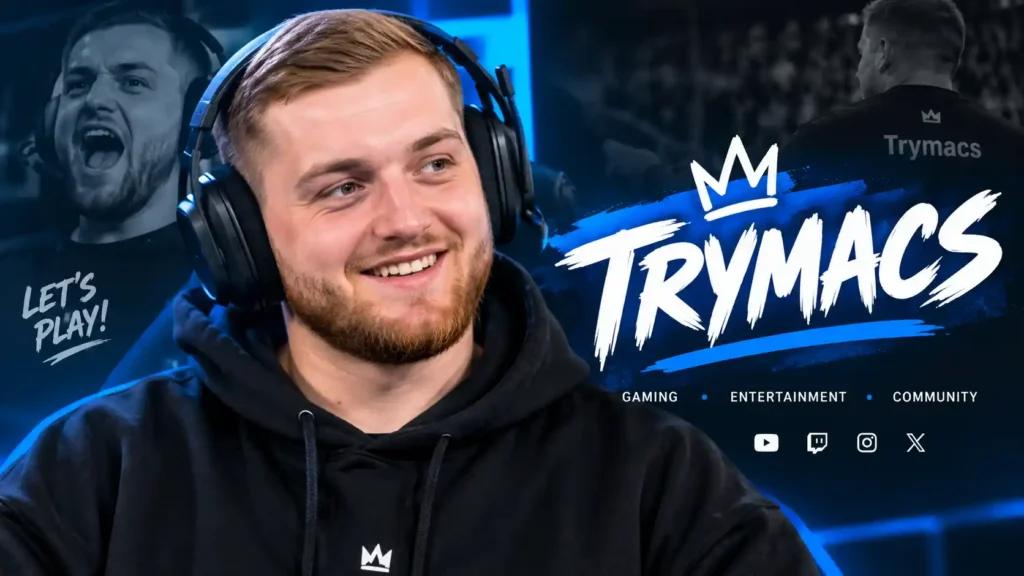 Trymacs – deutscher Gaming-Streamer mit Gaming-Headset und blauem Neonlicht