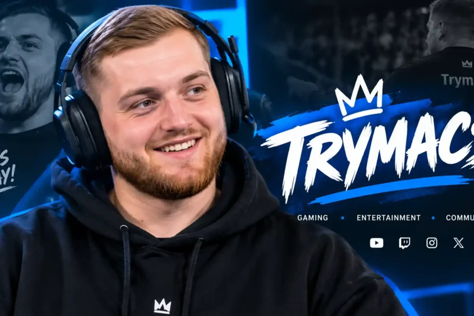 Trymacs – deutscher Gaming-Streamer mit Gaming-Headset und blauem Neonlicht