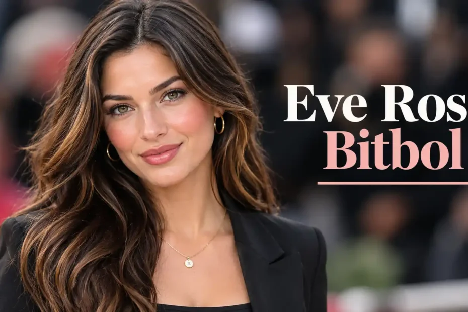 Eve Rose Bitbol – stilisiertes Porträt einer Frau mit langen braunen Haaren und schwarzer Kleidung.