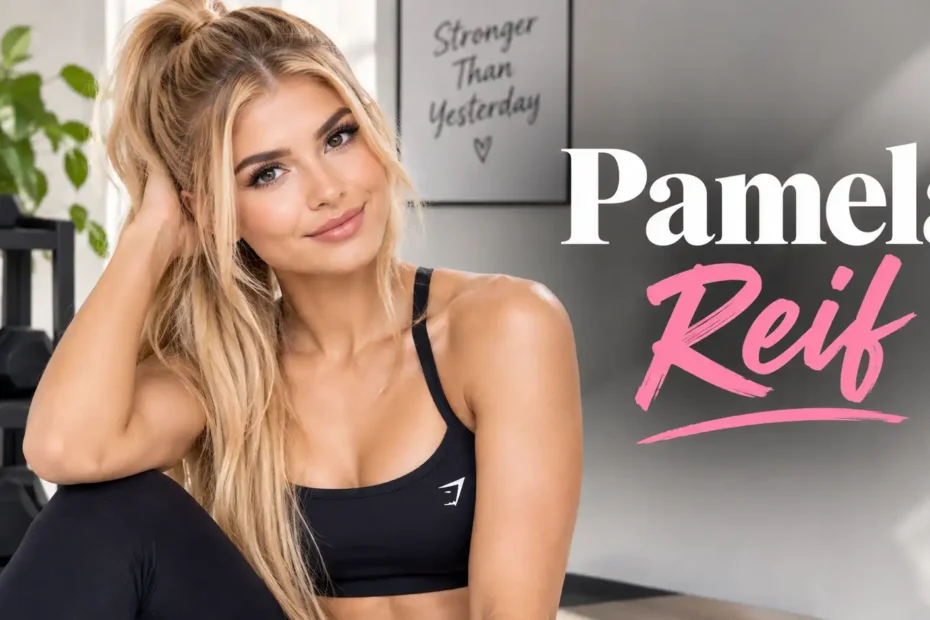 Pamela Reif – Fitness-Influencerin in sportlicher Kleidung im modernen Trainingsstudio.