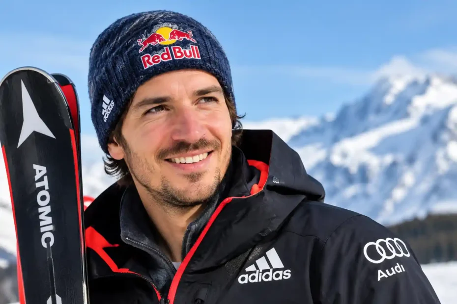 Felix Neureuther in Skibekleidung vor einer verschneiten Alpenlandschaft